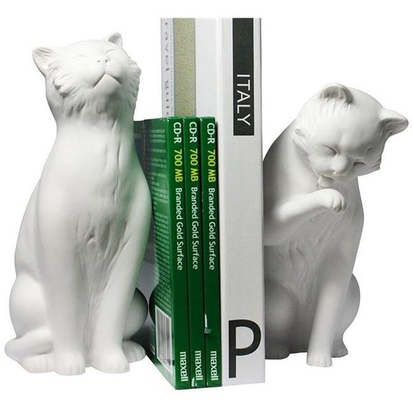 DanyaB NY8022W Cat Bookend Set - White, Danyab, Mfr#: NY8022W